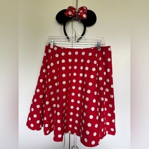 Handmade Minnie Mouse polka dot skirt and Disney Minnie ears. Rockabilly. Large
